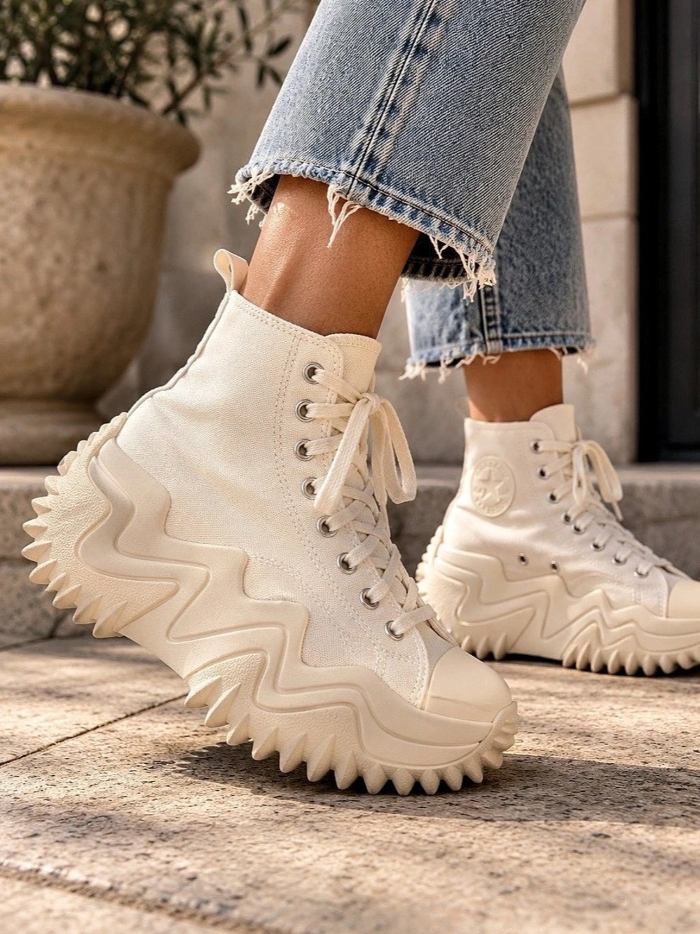 Converse Run Star Motion CX High Egret Platform Sneakers White US 5.5 W